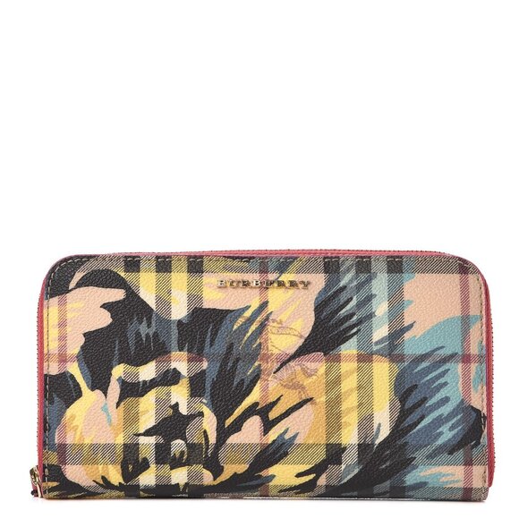 BURBERRY Haymarket Check Peony Floral Print Zip Around Long Wallet - Picture 1 of 5